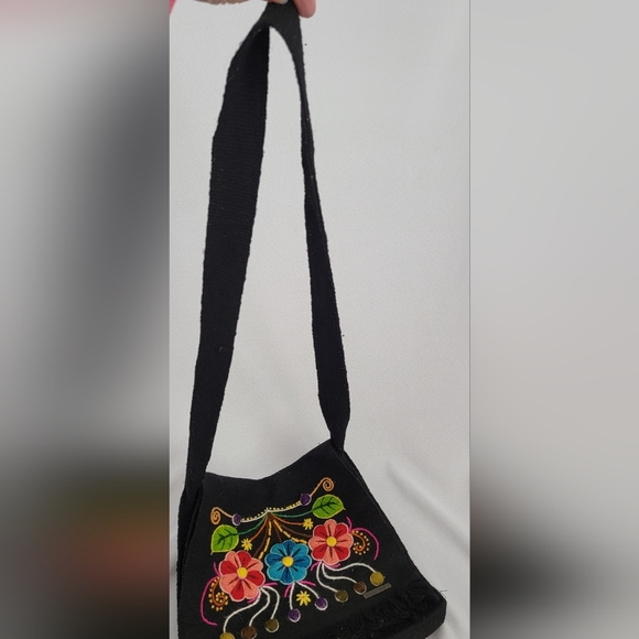 Alma Soul Black Floral Embroidered & Wool Crossbody Bag - Picture 10 of 11